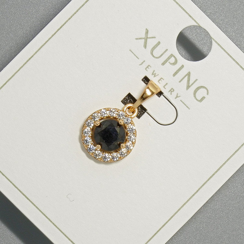 Xuping Pendant with Black Crystal and White Rhinestones, 10.5mm diameter + -, length 18.5mm+- 18K gold plating