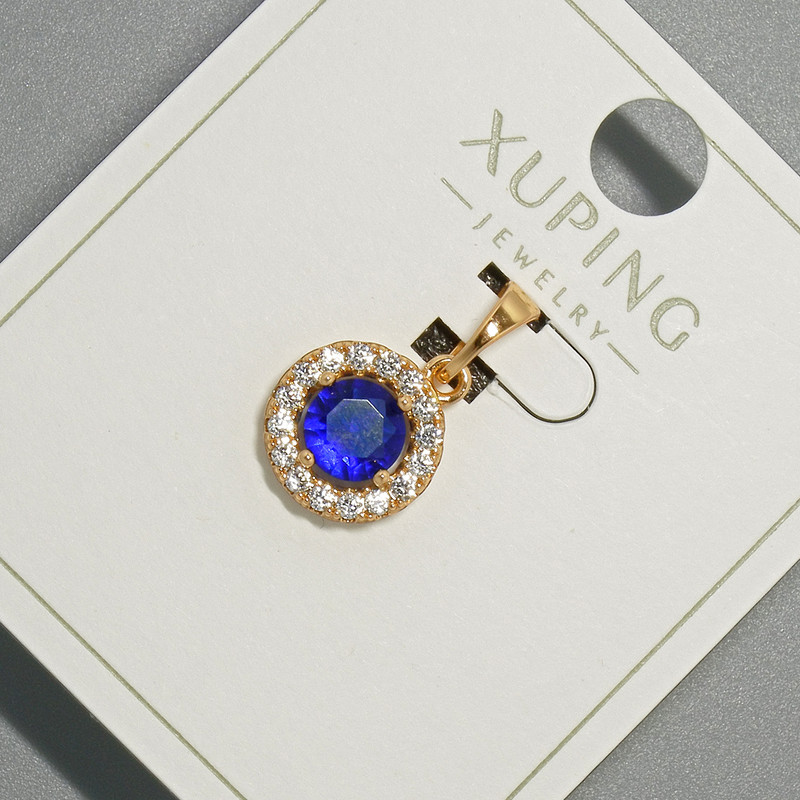 Xuping Pendant with Blue Crystal and White Rhinestones, diameter 10.5 mm+, length 18.5 mm+, 18K gold plating