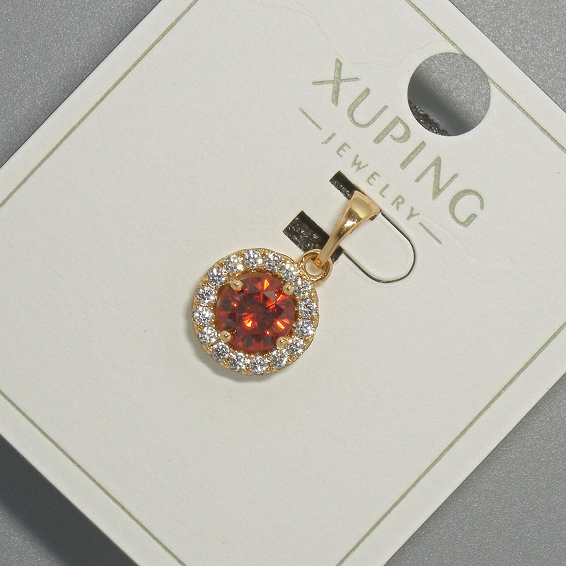 Xuping Pendant with Red Crystal and White Rhinestones, diameter 10.5 mm, length 18.5 mm, 18K Gold Plating