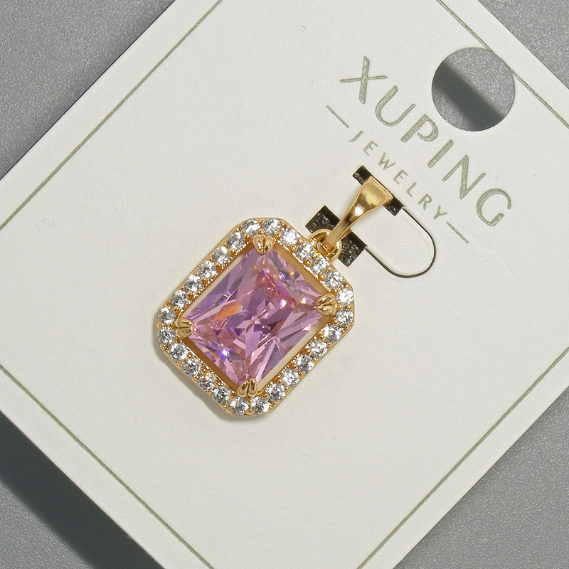 Xuping Pendant with Pink Crystal and White Rhinestones, 13x15mm diameter + -, length 23mm + - gold plated 18K