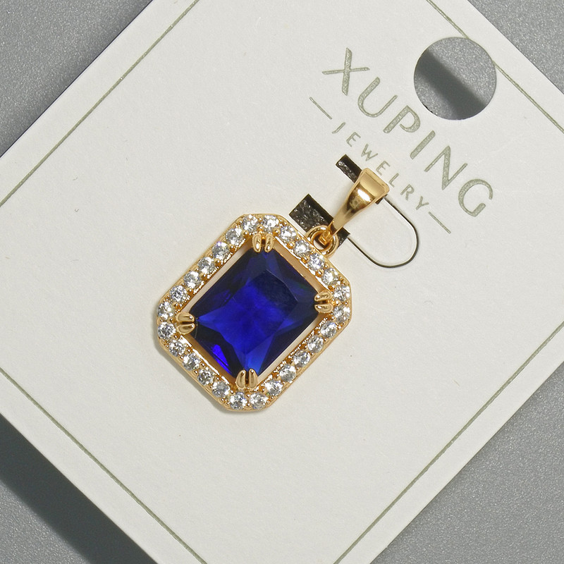 Xuping Pendant with Blue Crystal and White Rhinestones, 13x15 mm Ø, length 23 mm ±, 18K Gold Plating