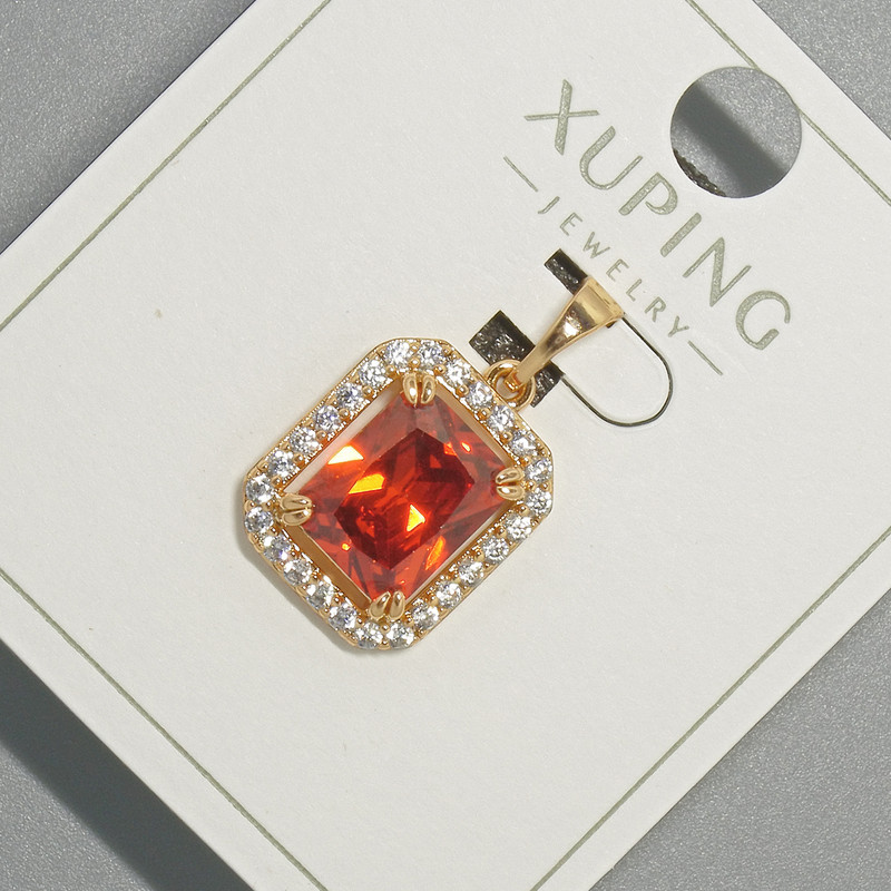 Xuping Pendant with Red Crystal and White Rhinestones, 13×15 mm diameter + -, length 23 mm +-, 18K Gold Plating
