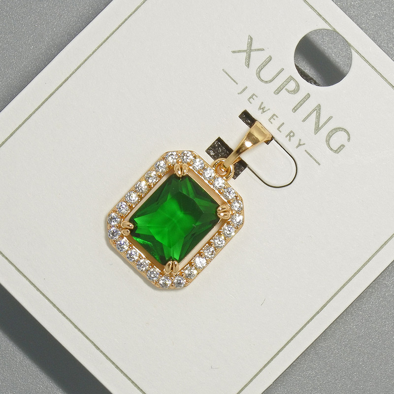 Xuping Pendant with Green Crystal and White Rhinestones, 13x15mm diameter + -, length 23mm +-, 18K plating