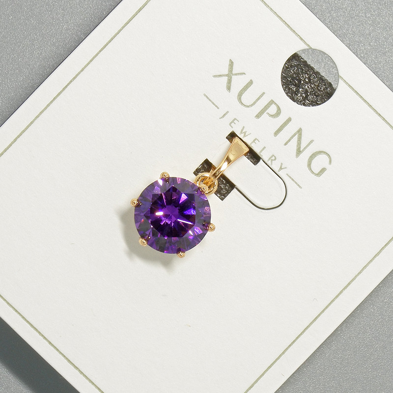 Xuping Pendant with Violet Crystal, 9mm dia, 17mm length, 18K Gold Plating