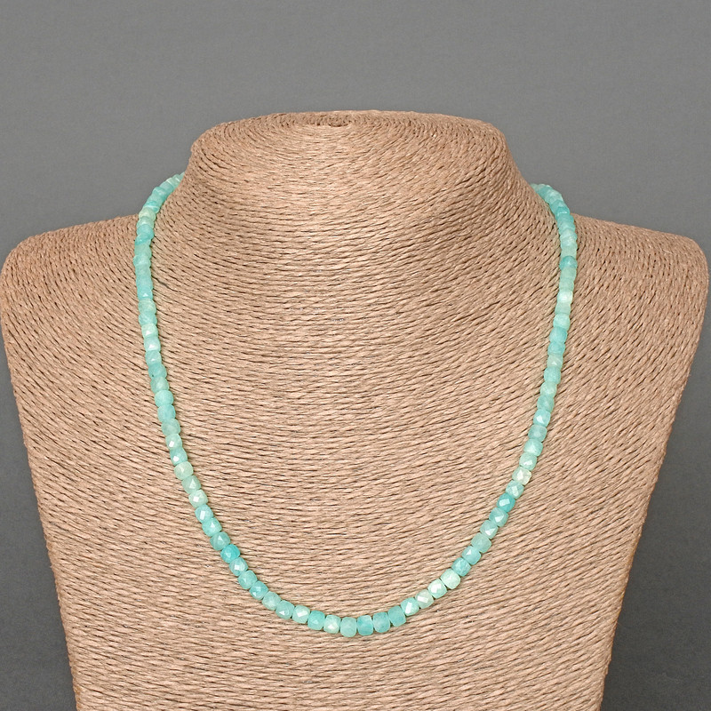 Amazonite Bead Necklace natural stone faceted cube, diameter 4mm ±, length 48cm ±