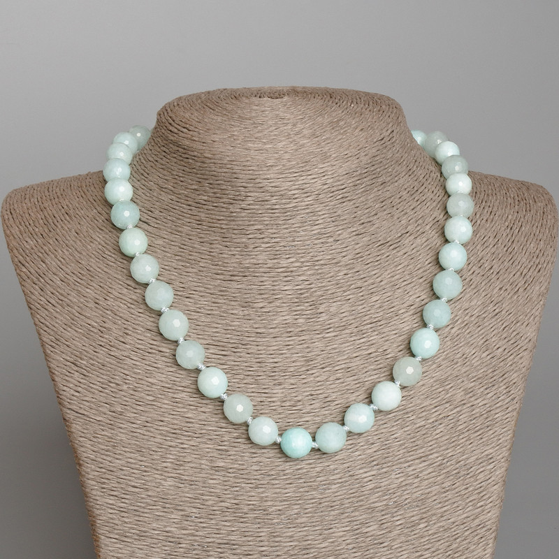 Angelite Necklace, Natural Stone, Faceted Round Beads 10mm Dia, 46cm Length