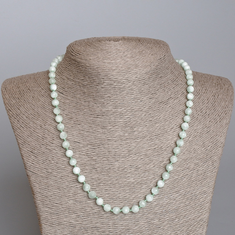 Angelite Bead Necklace - Natural Stone, Faceted Round Beads 6mm, Length 49cm