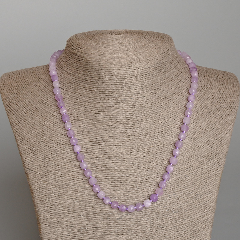 Kunzite Necklace, natural faceted cube gemstone, diameter 5.5 mm±, length 48 cm±