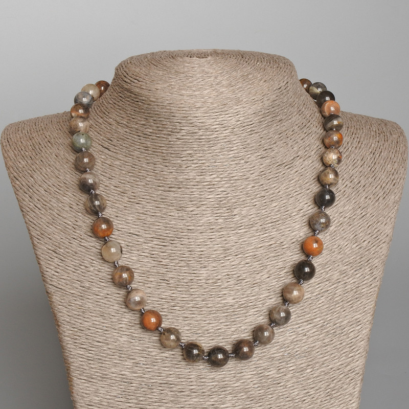 Necklace of natural sunstone smooth bead, diameter 9.5 mm±, length 50 cm±