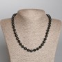 Necklace of Silvery Obsidian natural stone smooth bead, diameter 8mm+-, length 49cm+