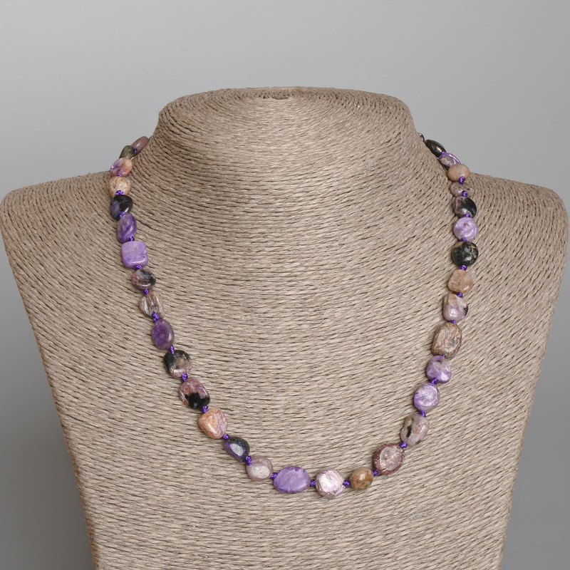 Charoite Necklace Natural Stone Beads Tumbled, diameter 9x11mm ±, length 49cm ±