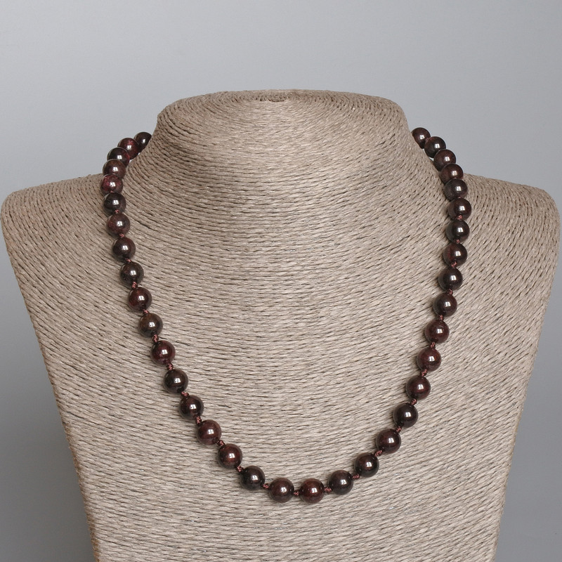 Garnet Necklace, Natural Stone, Smooth Bead, 8.5 mm approx., 49 cm length