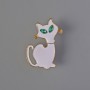 Brooch Cat white enamel, green crystals, golden metal 31×40mm
