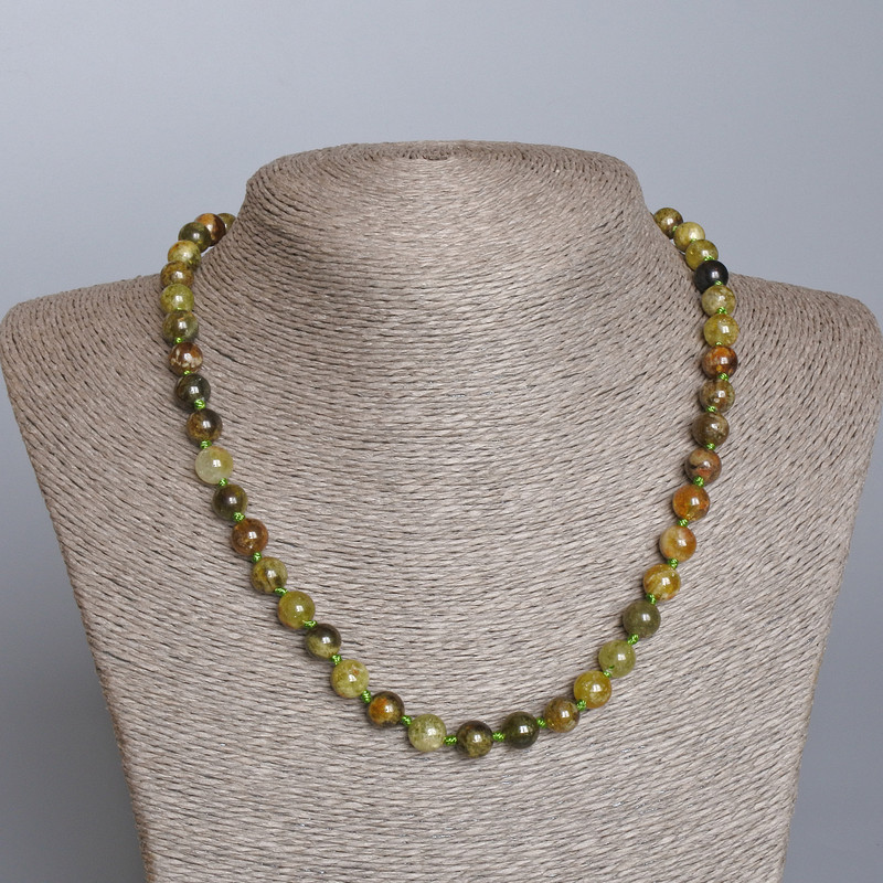 Grossular Necklace (Green Garnet) Natural Stone Smooth Bead, diameter 8mm±, length 48cm±