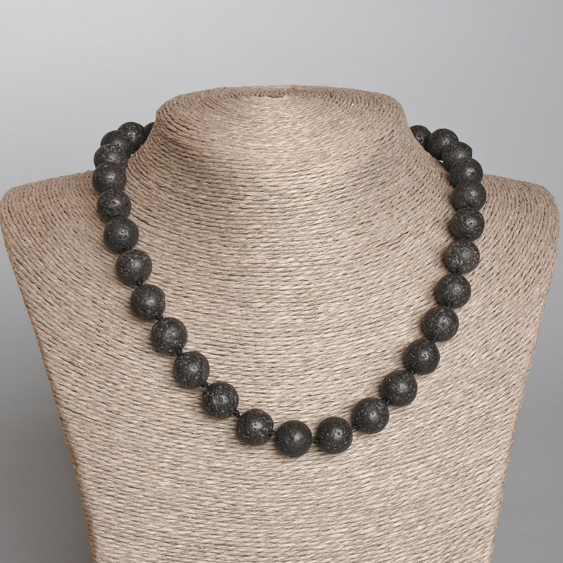 Necklace of Volcanic Lava Beads, 12 mm diameter, length 47 cm