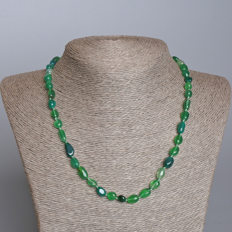 Green Agate Necklace, natural stone, faceted beads, 6x10mm, length 51cm