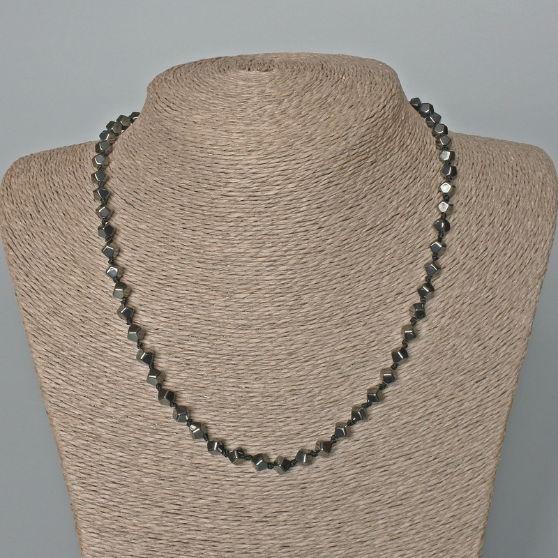 Hematite Beaded Necklace, Octagonal Beads, 6x6mm, length 47cm