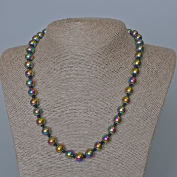 Hematite Beads with Tank-Like Finish “Gasoline” Smooth Beads, diameter 9mm, length 50cm