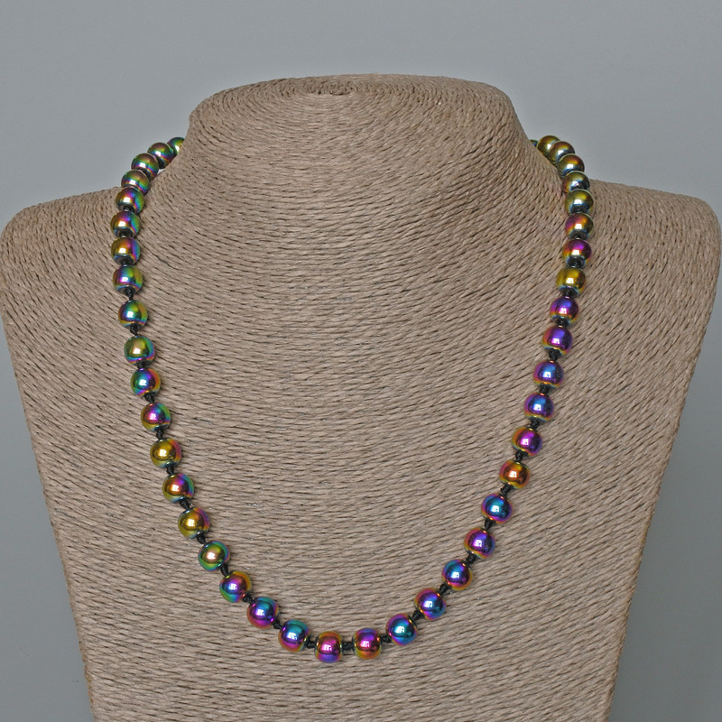 Hematite Necklace with Burnished Finish “Gasoline” Smooth Beads, 8mm diameter, length 50cm