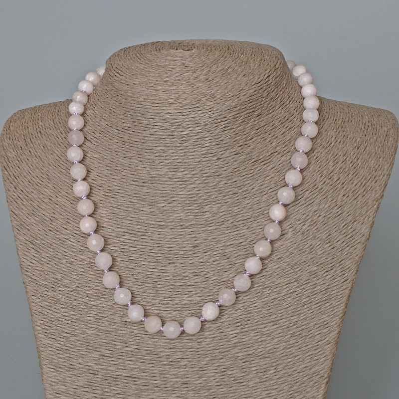 Necklace of White Quartz Natural Stone Faceted Bead, 8 mm diameter, length 48 cm