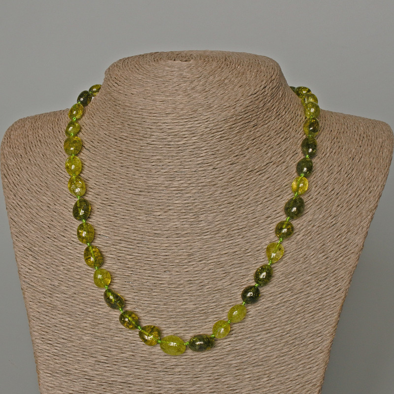 Olive Crystal Necklace (colored to Olive) Bead, diameter 9×12 mm ±, length 48 cm ±