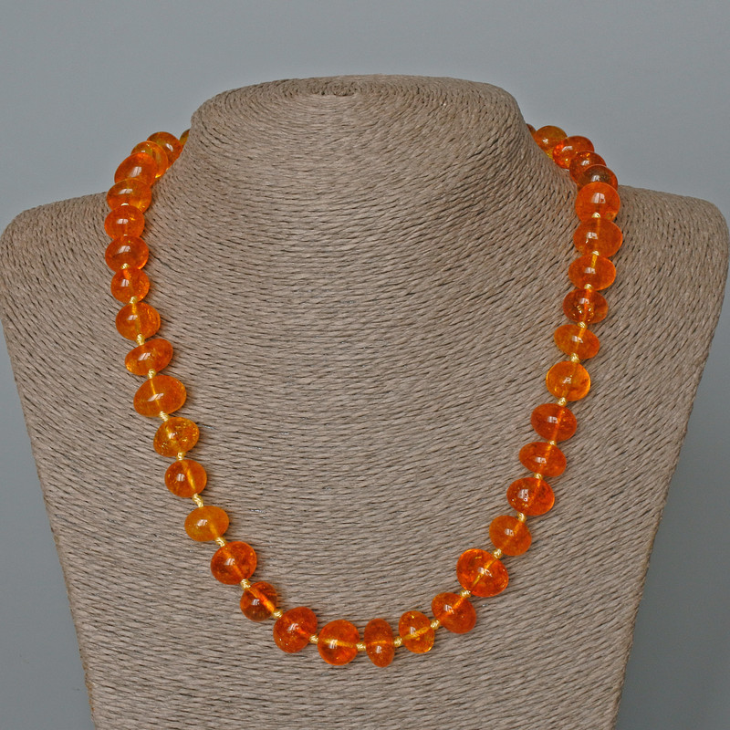 Crystal Bead Necklace Amber-Tinted Orange Crystal Teardrop, 12x8 mm, 50 cm long