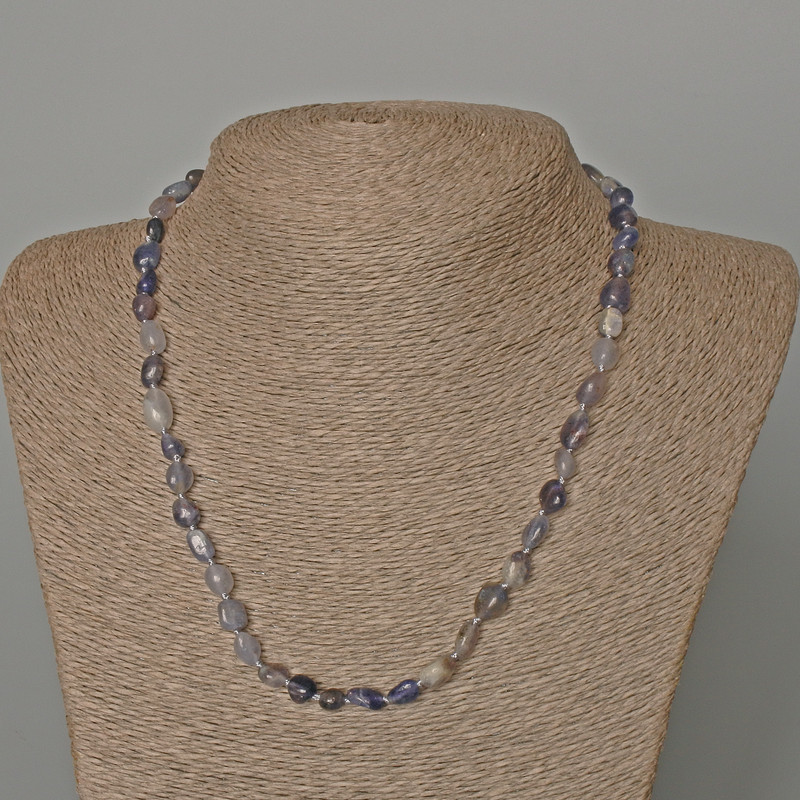 Iolite Beads Necklace, natural stone faceted, diameter 6x8mm, length 48cm