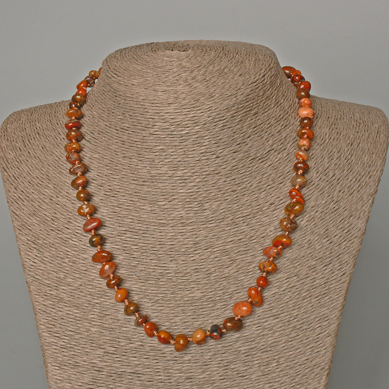 Jasper Bead Necklace - Natural Stone, faceted, 8x5 mm, length 48 cm