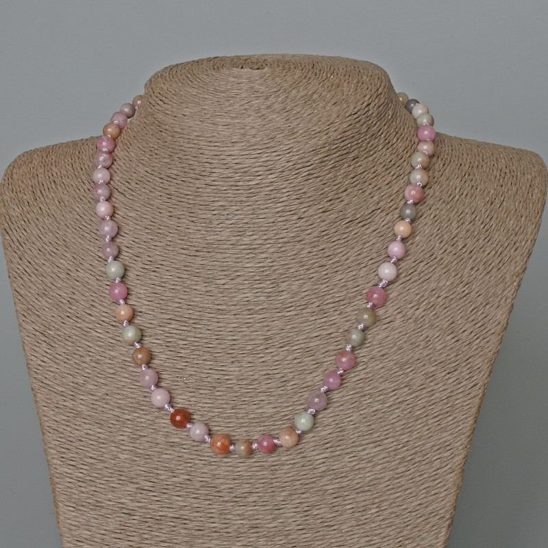 Colored Jadeite Bead Necklace with Smooth Round Beads, 6.5 mm diameter, 47 cm length