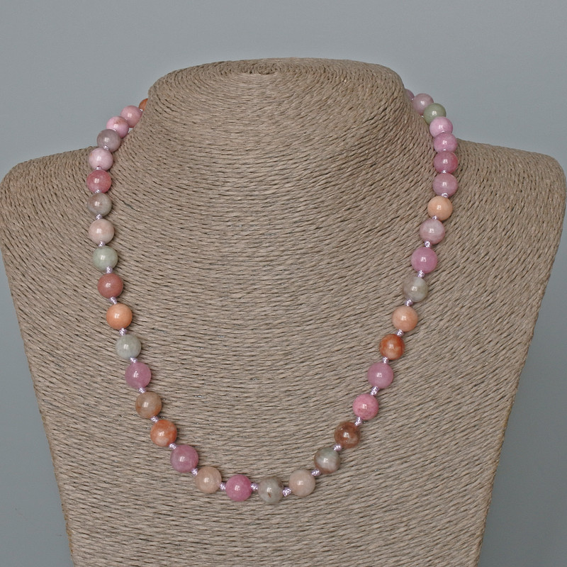 Colored Jadeite Bead Necklace, Smooth Round Beads 8.5 mm, length 49 cm