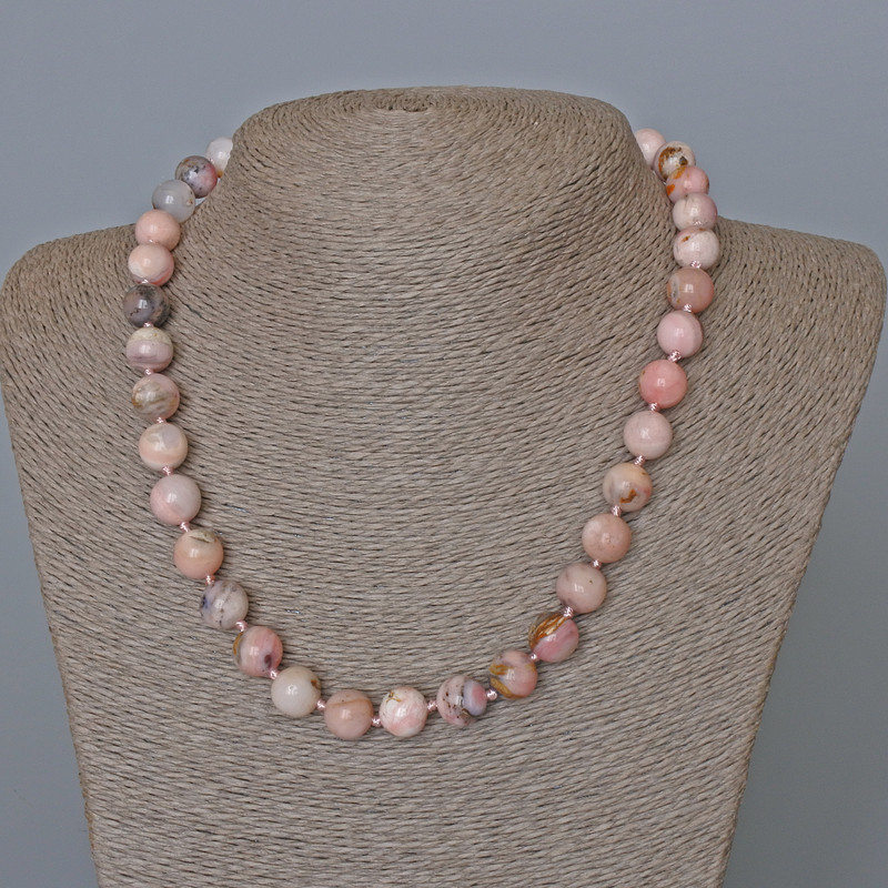 Rosy Opal Necklace - natural stone, smooth bead, 10mm diameter, length 48cm
