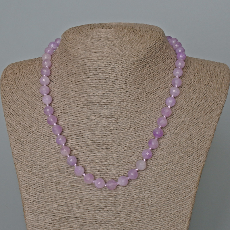 Kunzite Necklace, Natural Stone, faceted beads 8 mm, length 47 cm