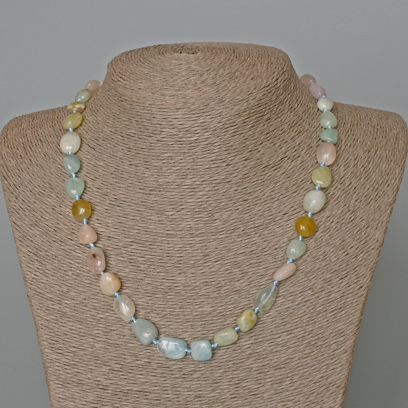 Morganite Necklace natural stone faceted beads, 9x12 mm, length 49 cm