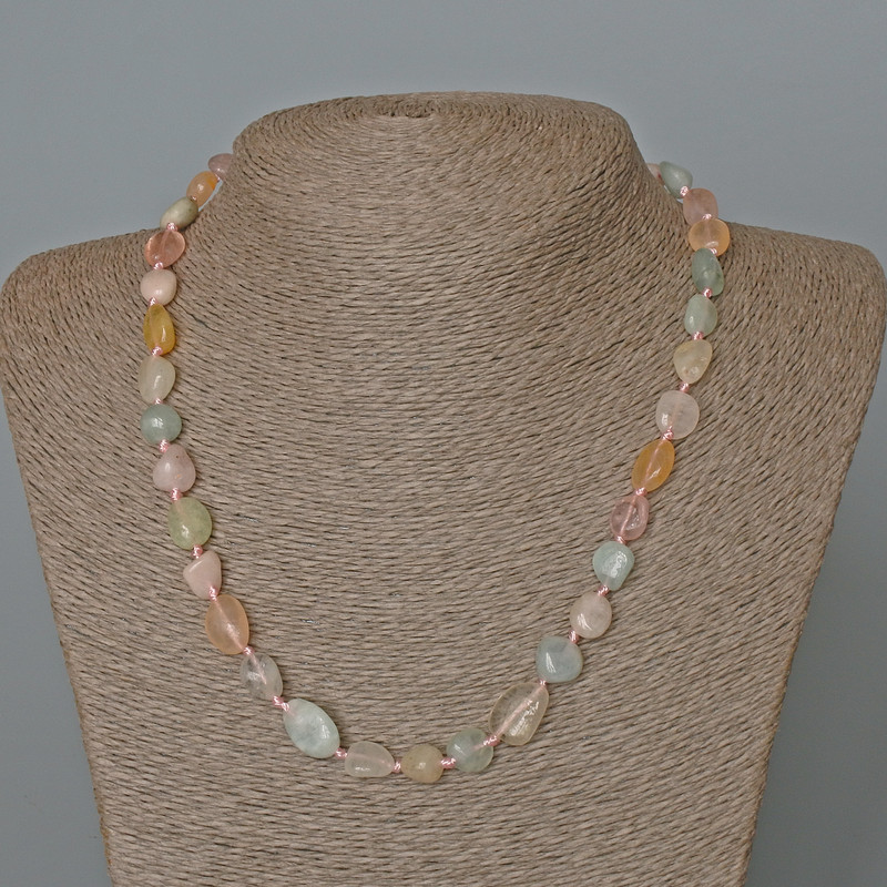 Morganite Necklace Natural Stone Beads Faceted, 9x12mm, length 49 cm