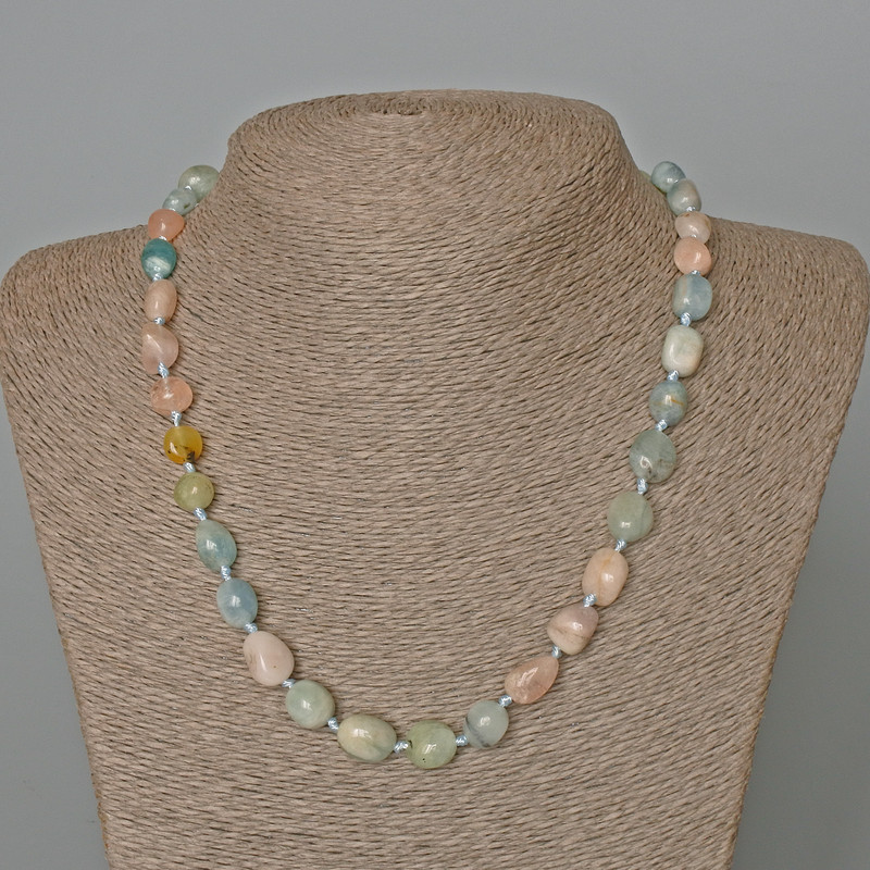 Morganite Necklace Natural Stone Faceted, 9x12 mm stones, length 49 cm