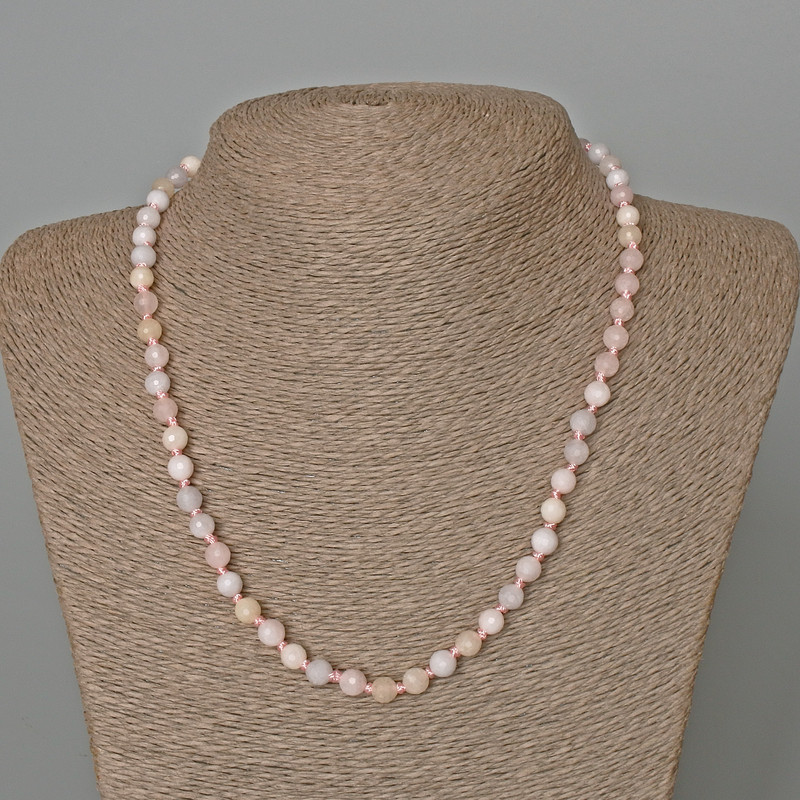 Morganite Necklace Natural Stone Bead, Faceted ball, 6mm diameter, length 48cm