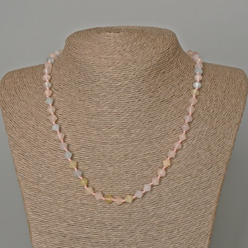 Morganite Necklace - Natural Faceted Stone in Diamond Shape, 6.5x6 mm ±, length 48 cm ±