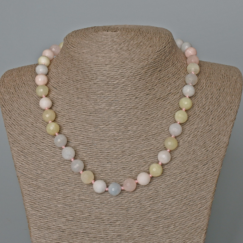 Morganite Necklace, Natural Stone, Faceted Bead, 10mm diameter, 47cm length