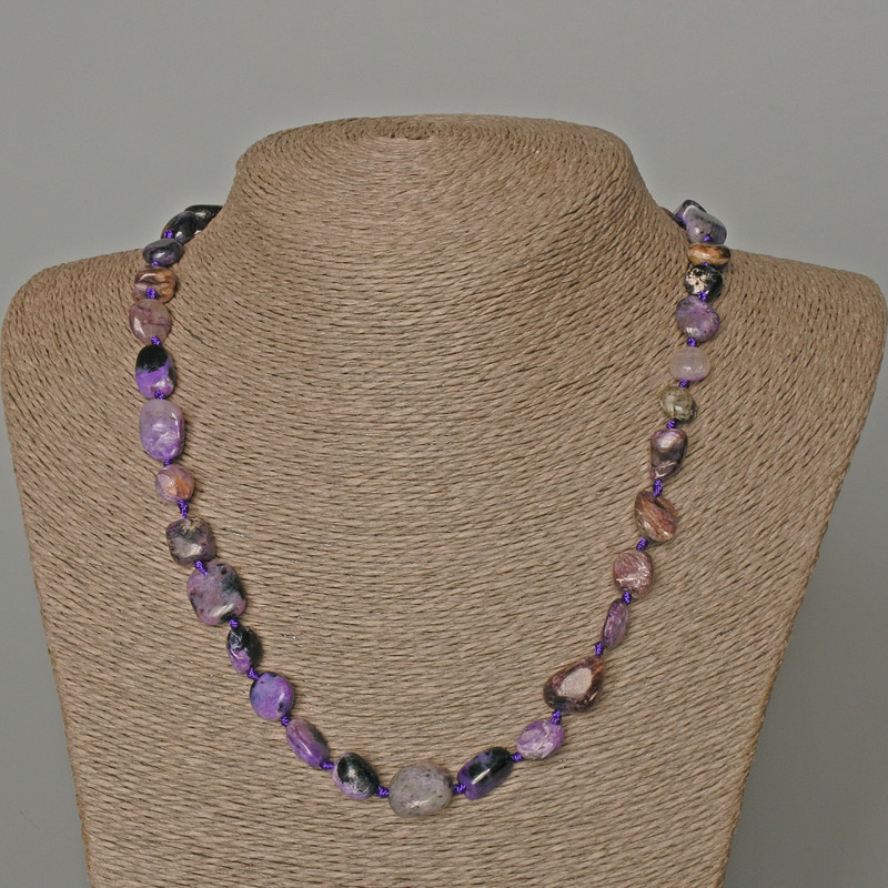 Charoite Beads necklace natural stone faceted, diameter 10x12mm+-, length 50cm+-