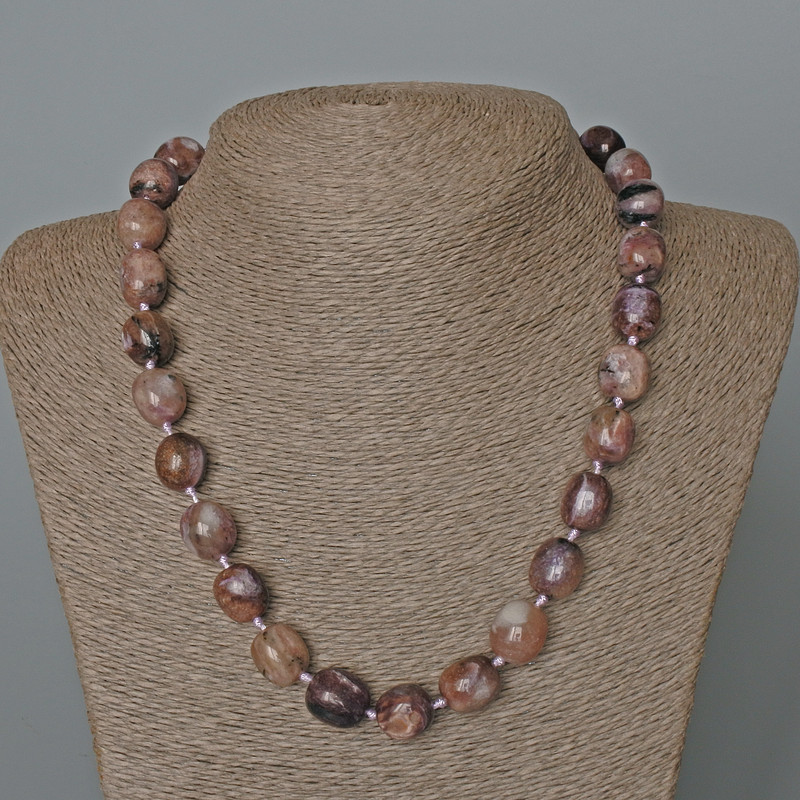 Charoite Necklace, natural stone, faceted beads, diameter 12×14 mm, length 51 cm