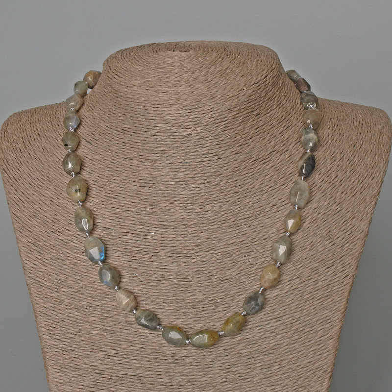 Labradorite Necklace with Natural Stone, Multi-faceted, diameter 9x12mm, length 50cm