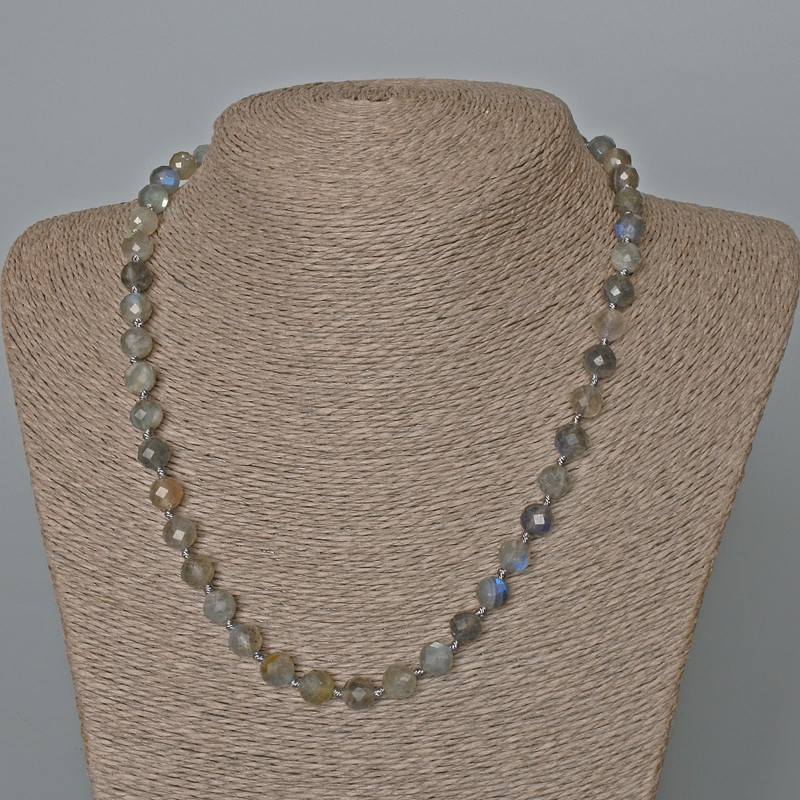 Labrodorite Necklace, Natural Stone, Faceted Beads 8mm diameter, about 49 cm long