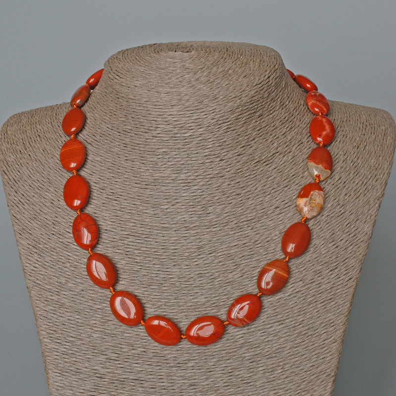 Red Jasper Natural Stone Oval Bead Necklace, 13×18 mm±, 48 cm±