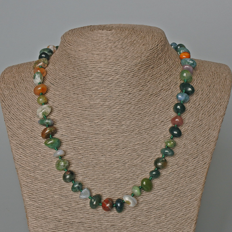Moss Agate Bead necklace natural stone faceted, diameter 12x8mm+-, length 50cm+