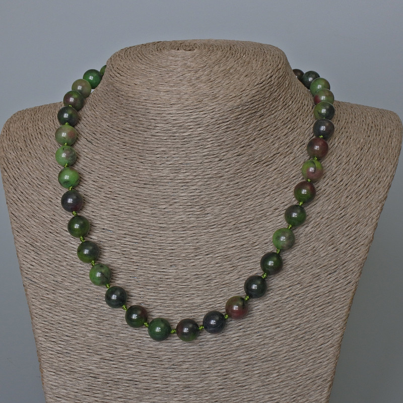 Zoisite Necklace, natural stone, smooth bead, diameter 10.5 mm, length 51 cm