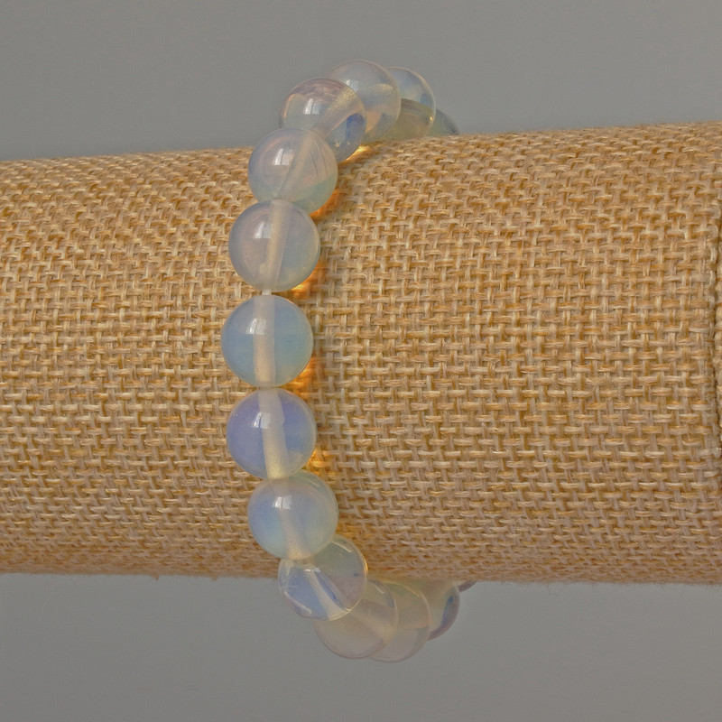 Moonstone Bracelet (Synthetic) Smooth Bead, 10mm Diameter, 18cm Length (Stretch)