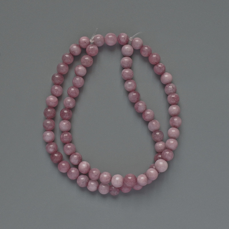Kunzite Beads (artificial) round smooth beads, 6mm diameter ±, length 39cm ± on thread