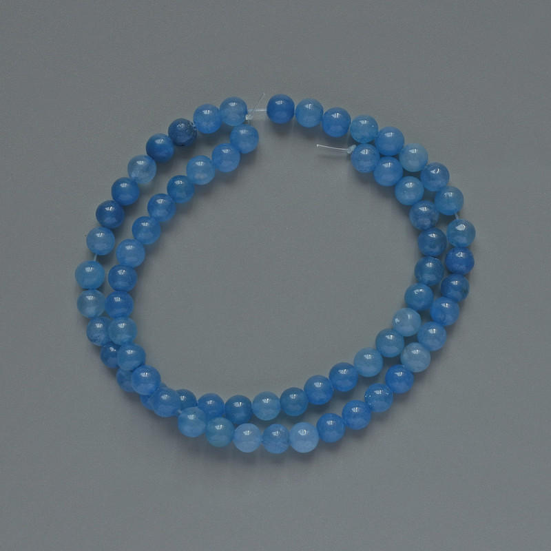 Aquamarine Beads (single) smooth round bead, diameter 6mm±, length 37cm ± on fishing line