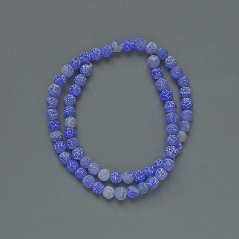 Blue Frost Agate Beads, Blue Smooth Round 6mm Diameter, 35cm Length, Threaded