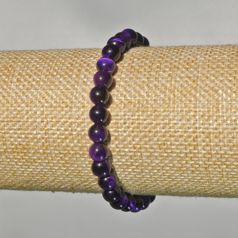 Bracelet Violet Cat's Eye Natural Stone Smooth Bead, diameter 6mm±, length 18cm ± (stretch)